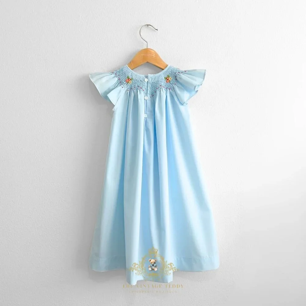 NWT Pretty Girls Embroidered Smocked Bishop Dress Spring & Summer Sky Blue 12M